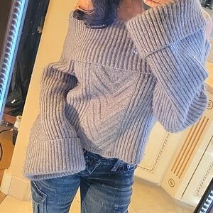 Forever 21 Gray Heathered Textured Off-shoulder Long-sleeved Sweater,  S